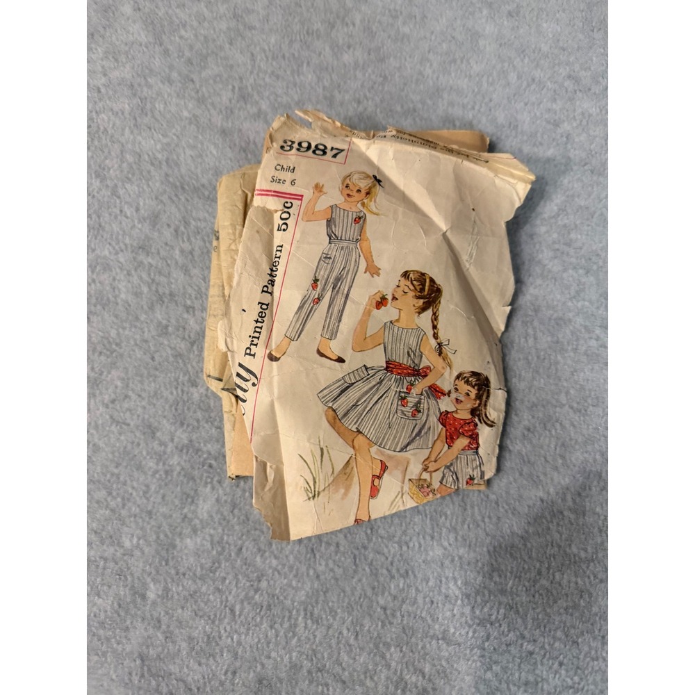 Vintage Simplicity 3987 Child Size 6 Sewing Pattern Jumpsuit Dress Blouse Shorts